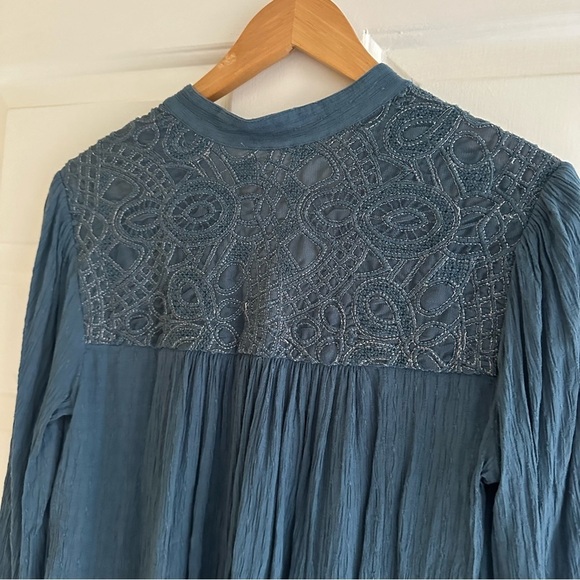 Free People Blue Canyon Rose Lace Embroidered Boho Blouse Size XS - Picture 6 of 9